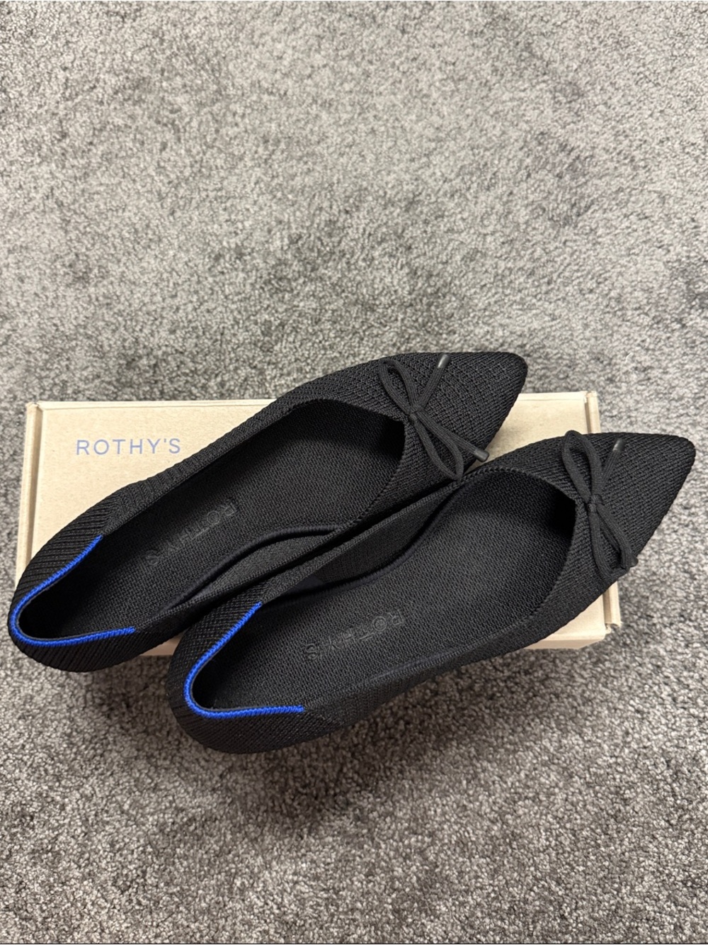 Rothy's Black Pointed-Toe Ballet Flats with Bow